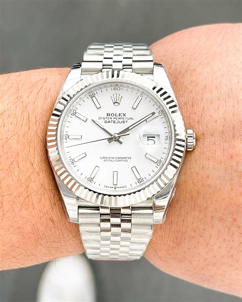 rolex datejust 41 jubilee white dial|rolex datejust 41 rhodium price.